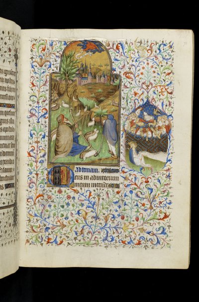 Tierce of the Virgin: Angel appearing to the shepherds, from a Book of Hours by Master of the Rohan Hours